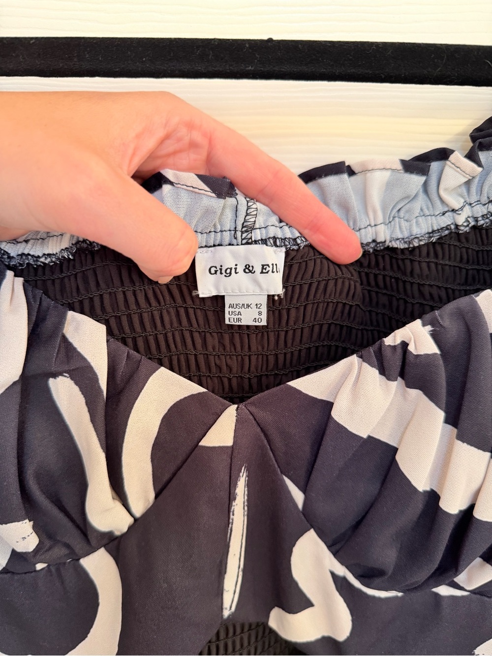 Off-Shoulder Black & White Patterned Maxi Dress with Side Slit - Picture 11 of 13